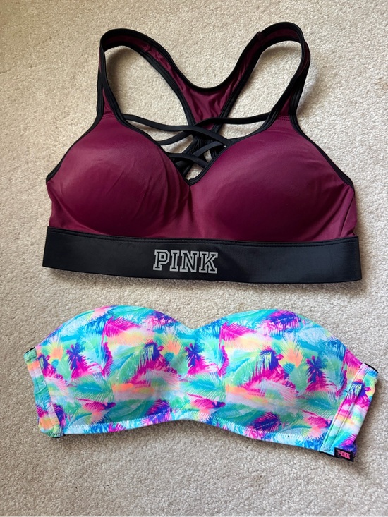 PINK Victoria's Secret Other - VS PINK Bra Bundle both Size Small EUC Strappy & Tropical Bandeau Set